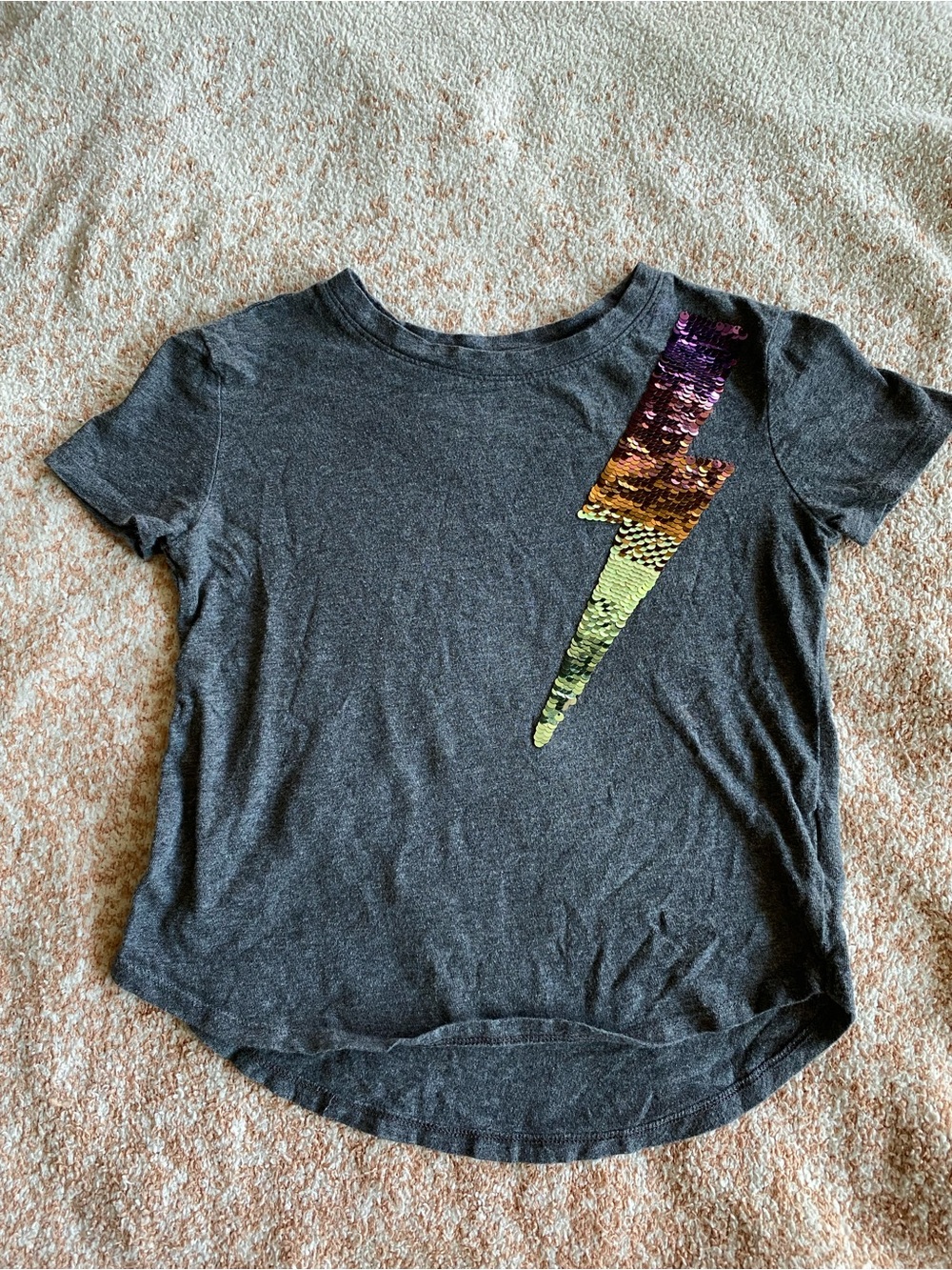 Gap Girls Gray Short-Sleeve Tee with Sequin Lightning Bolt